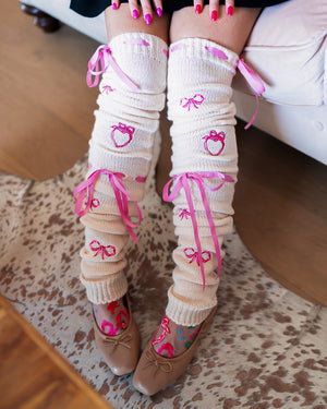 Sock candy balletcore ribbon legwarmers pink bow legwarmers ballet style