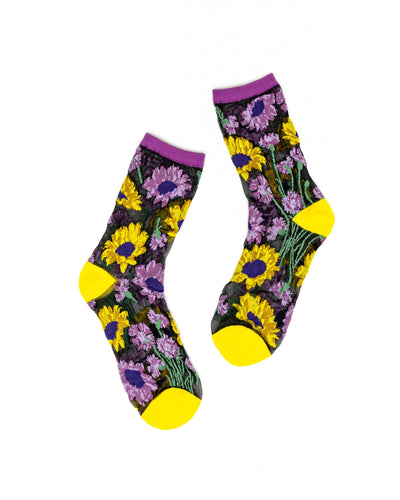 Sock candy transparent black sunflower socks black sheer socks